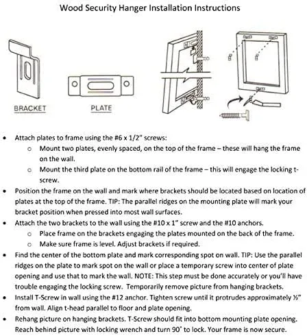 10 Pack Wood Picture Frame T Screw Security Hangers with 1 Wrench…