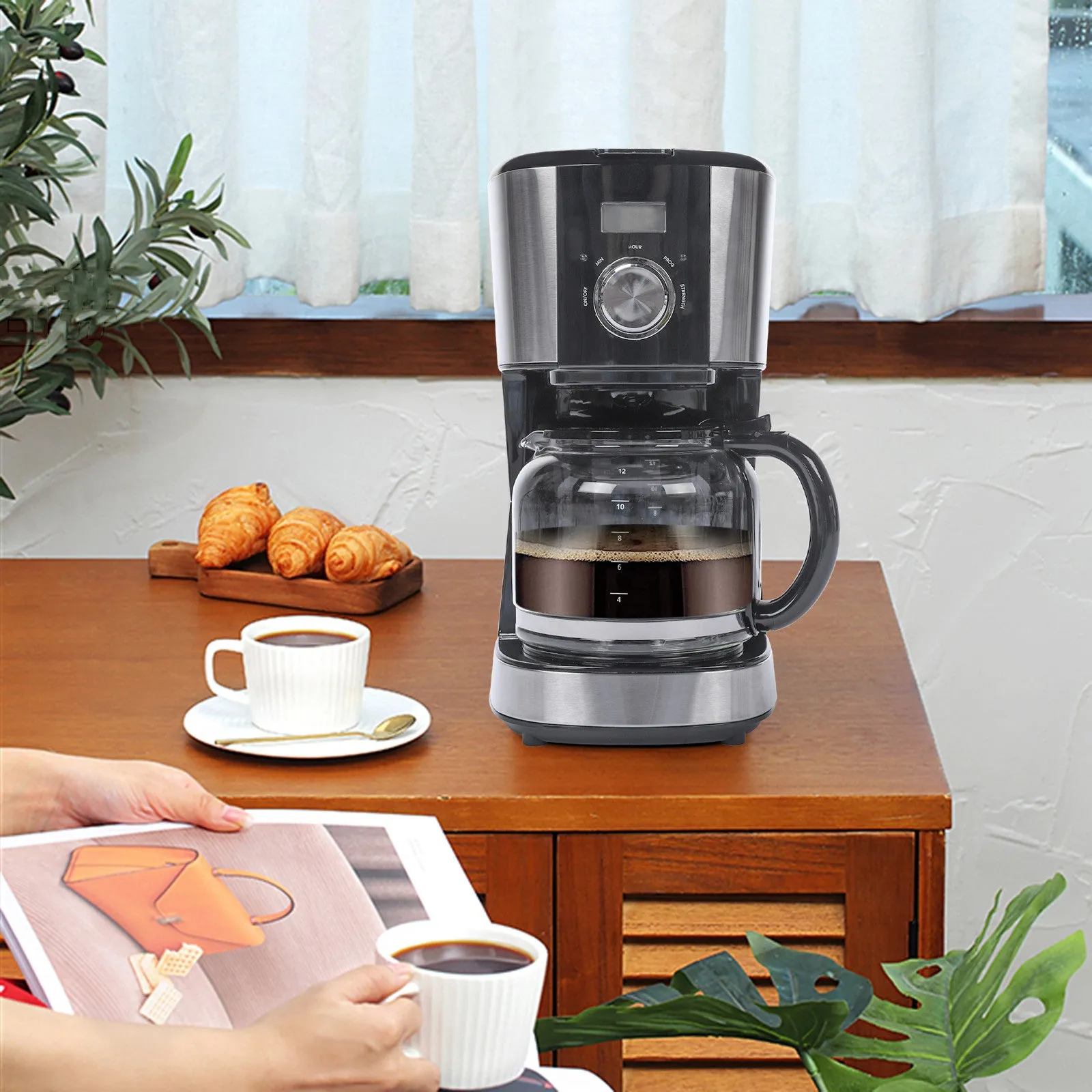 12 Cups Coffee Maker with Reusable Filter, Programmable Drip Multiple Brew Strength