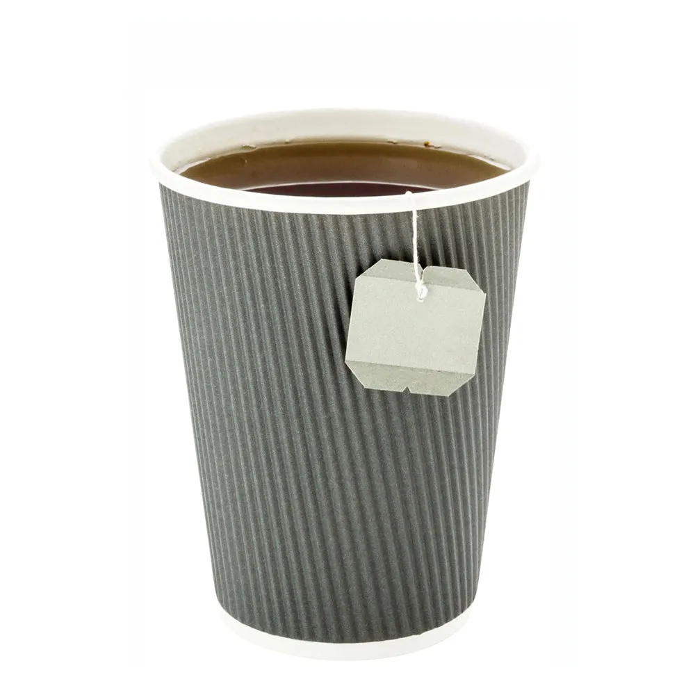 12 oz Gray Paper Coffee Cup - Ripple Wall - 3 1/2" x 3 1/2" x 4 1/4" - 25 count box