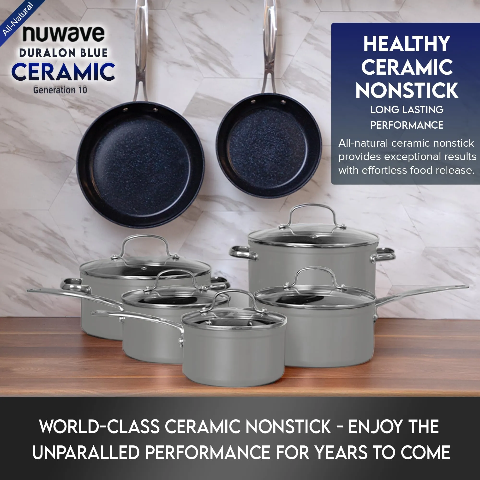 12pc Forged Lightweight Cookware Set, G10 Healthy Duralon Blue Ceramic Ultra Non-Stick Coating