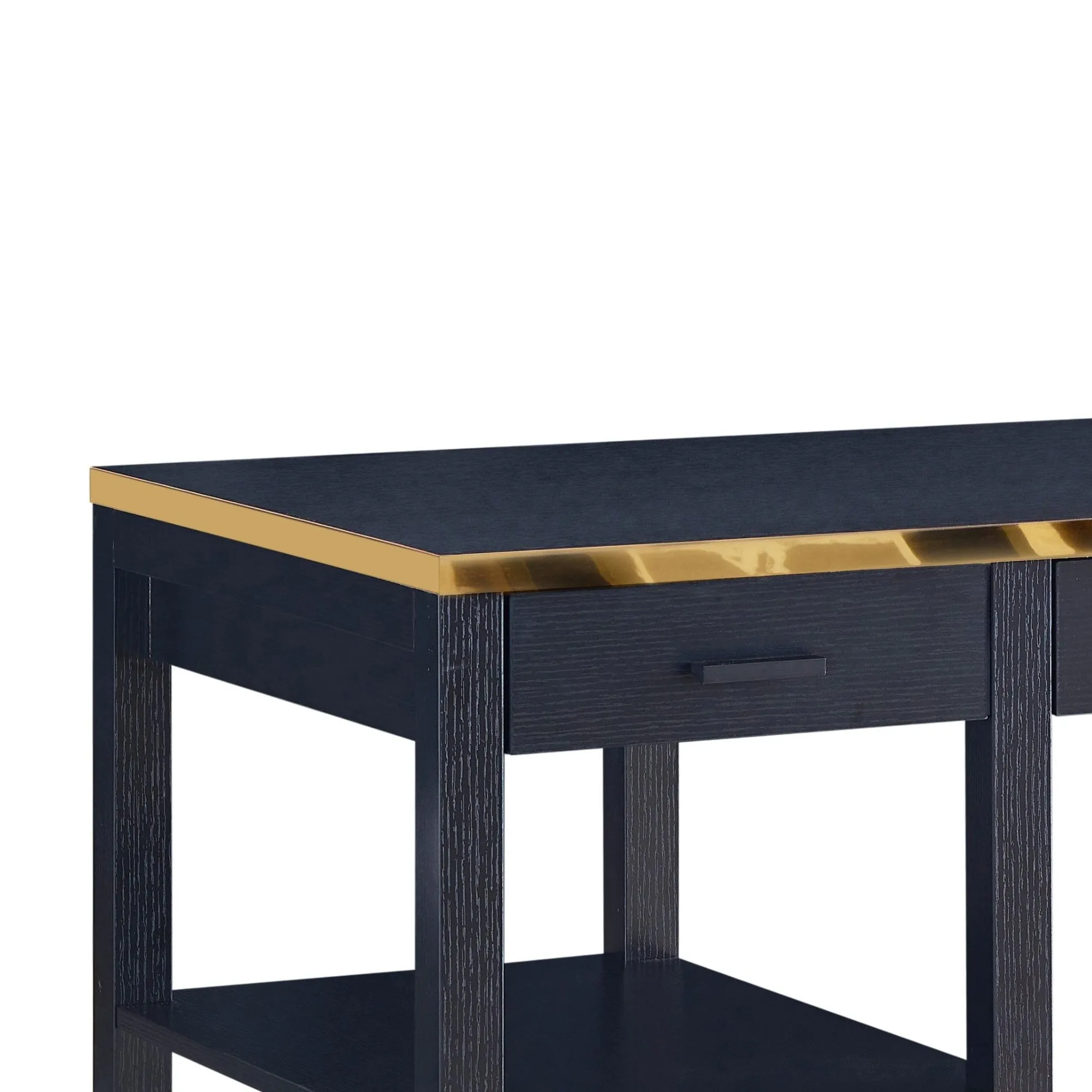 2 Drawer Rectangular Desk With 2 Open Shelves Black And Gold By Benzara