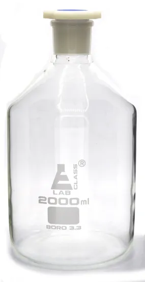 2000mL (67.6oz) Glass Reagent Bottle with Acid Proof Polypropylene Stopper, Borosilicate 3.3 Glass - Eisco Labs