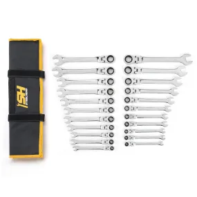 22 Piece SAE and Metric Flexible Head Ratcheting Wrench Set