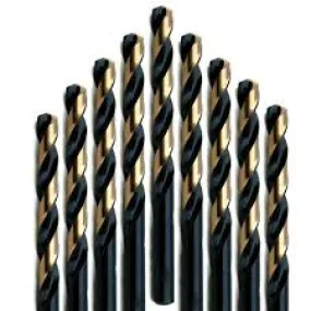 #28 Wire Size Jobber Length Drill Bit - Black and Gold - Split Point - 12 Pack