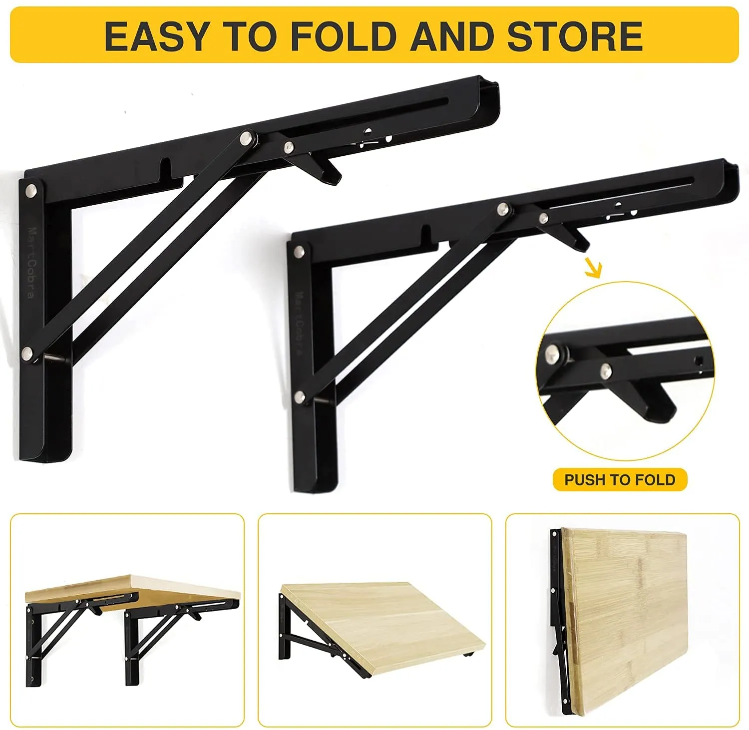 2pcs Space Saving Wall Mounted DIY Folding Shelf Brackets-30x16cm