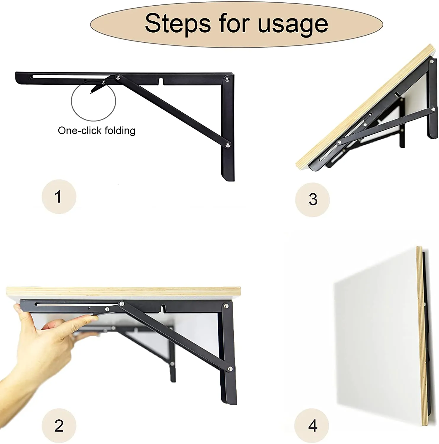 2pcs Space Saving Wall Mounted DIY Folding Shelf Brackets-35x17cm