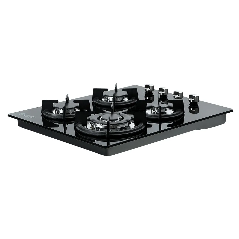 4 Burner Gas Cooktop, Tempered Glass, Cast Iron Grates - Devanti