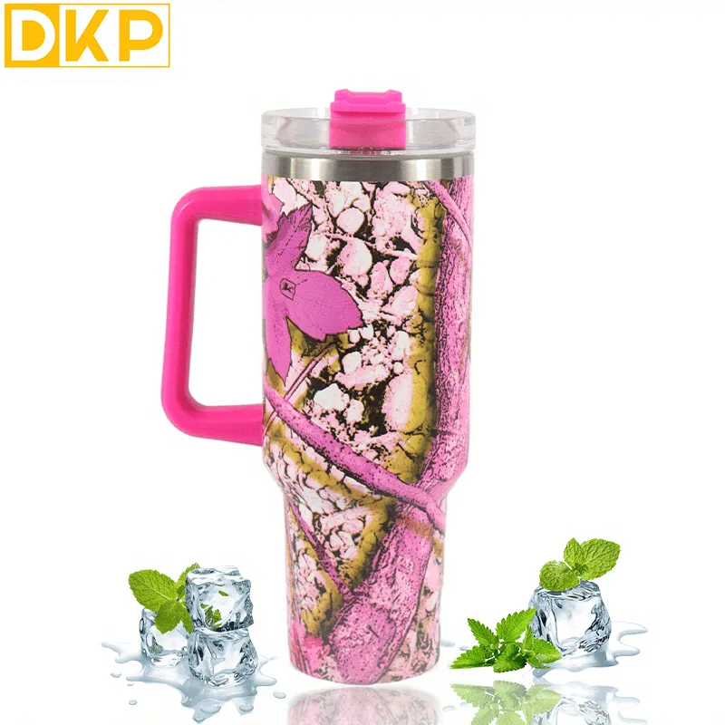 40oz Foliage and Branch Design Stainless Steel Water Tumbler - Perfect for Outdoor Camping, Driving, and Hiking - Includes Car Mug with Handle and Lid