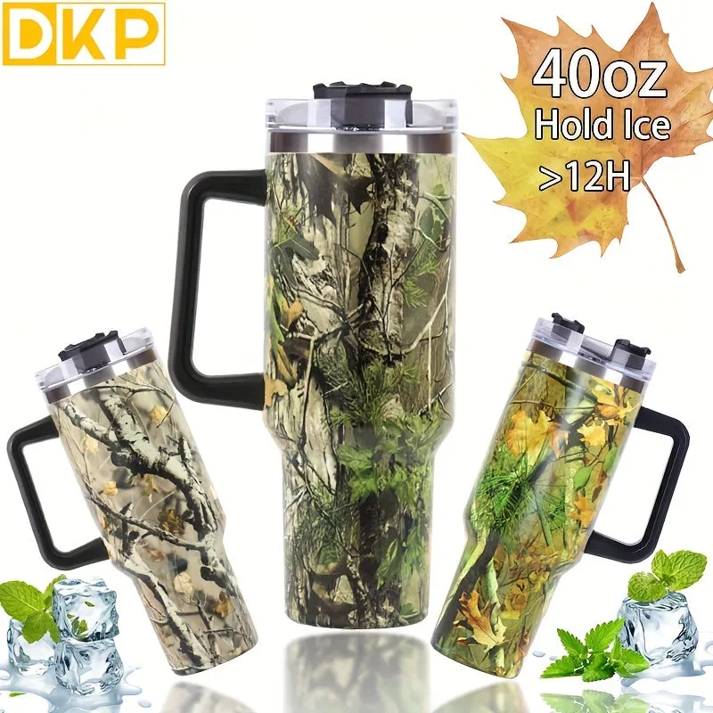 40oz Foliage and Branch Design Stainless Steel Water Tumbler - Perfect for Outdoor Camping, Driving, and Hiking - Includes Car Mug with Handle and Lid