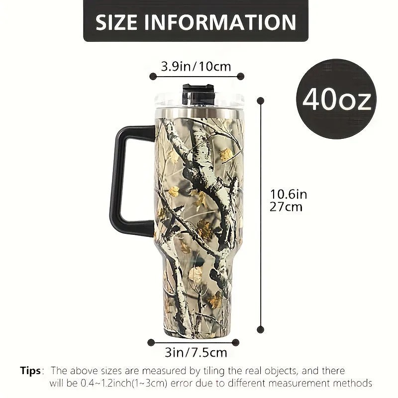 40oz Foliage and Branch Design Stainless Steel Water Tumbler - Perfect for Outdoor Camping, Driving, and Hiking - Includes Car Mug with Handle and Lid