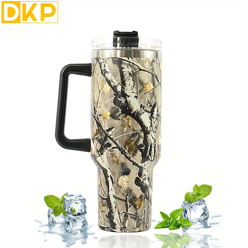 40oz Foliage and Branch Design Stainless Steel Water Tumbler - Perfect for Outdoor Camping, Driving, and Hiking - Includes Car Mug with Handle and Lid