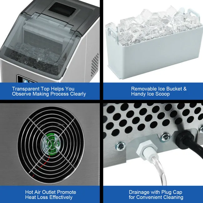 48 Lbs Stainless Self-Clean Ice Maker with LCD Display