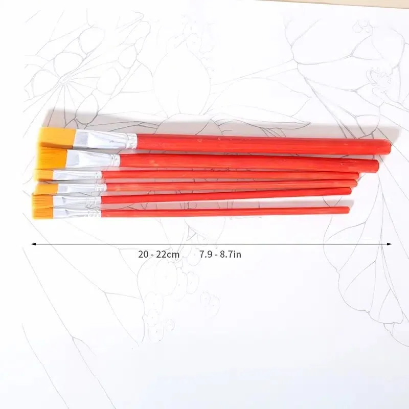 6pcs Red Wood Handle Brushes Oil Painting Brushes Watercolor Brushes Stationery For Art Students