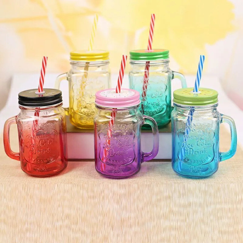 760 Drinking Cup / Glass / Mug Mason Jar with Handle & Straw