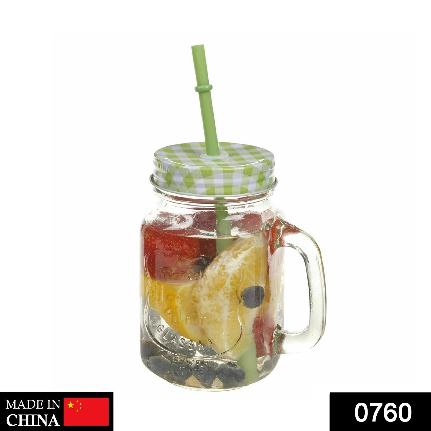 760 Drinking Cup / Glass / Mug Mason Jar with Handle & Straw