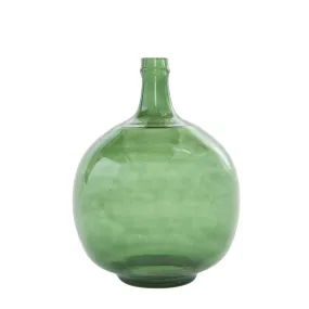 9" ROUND GREEN GLASS BOTTLE