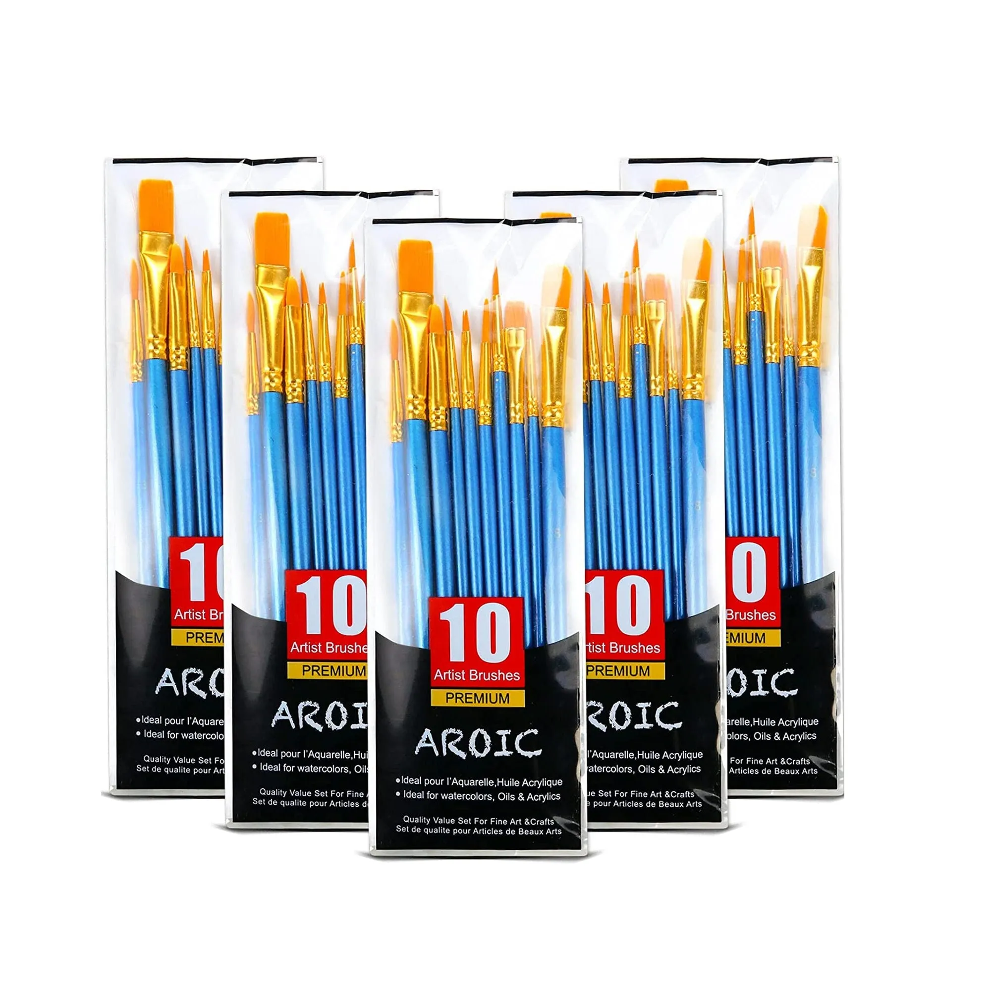 Acrylic Paint Brush Set | 5 Packs / 50 pcs | Nylon Hair Brushes for All Purpose Oil Watercolor Painting