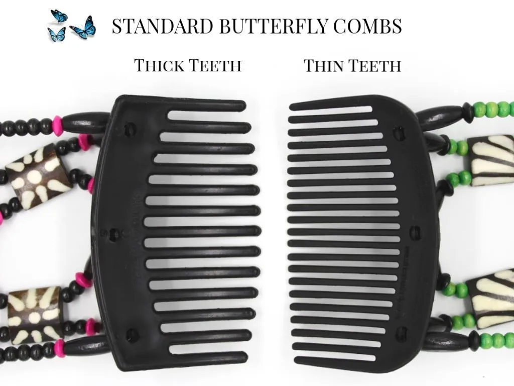 African Butterfly Thick Hair Comb - Flowers Clear 45