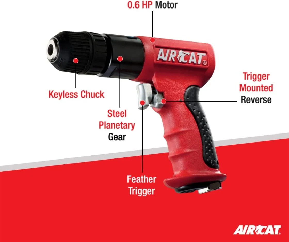 AIRCAT 4338 .6 HP 3/8-Inch Composite Reversible Drill with Jacobs Chuck 1,800 RPM