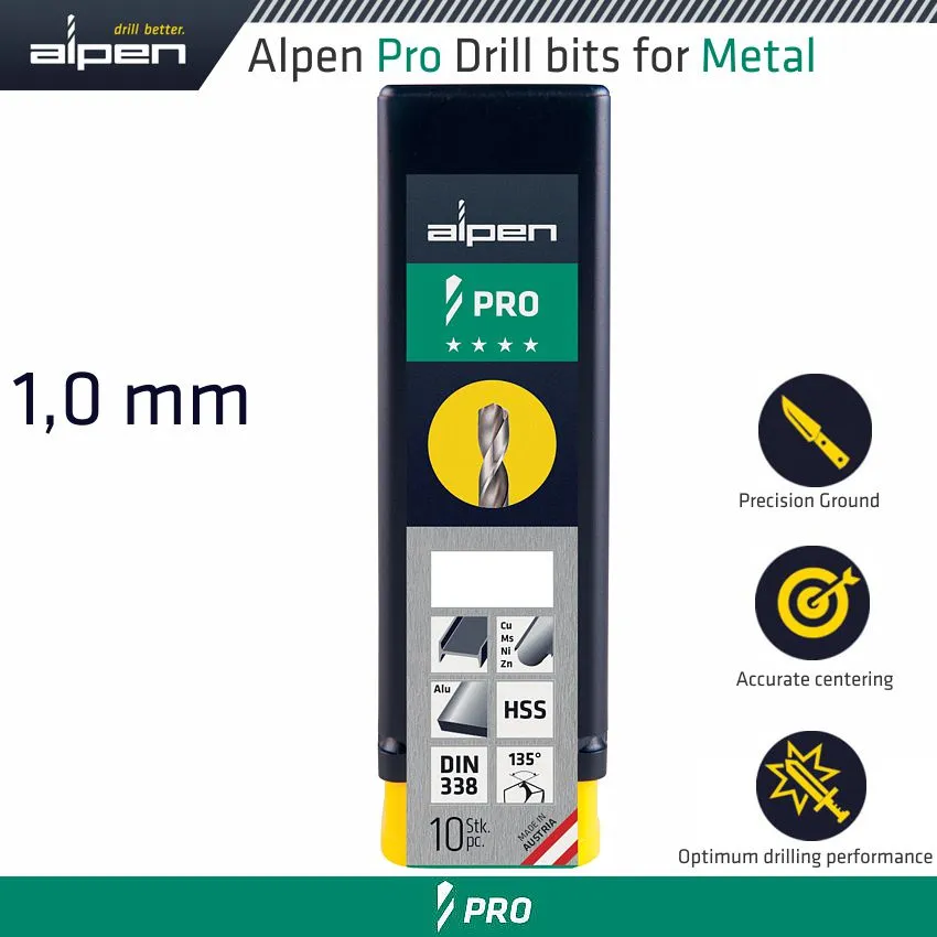 ALPEN ALPEN PRO 1.0MM HSS DRILL DIN 338 RN 135 WITH SPLIT POINT BULK ALP954001