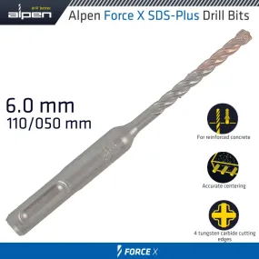 ALPEN FORCE X 6.0 x 110/050 SDS-PLUS DRILL BIT X4 CUTTING EDGES - BULK ALP762006