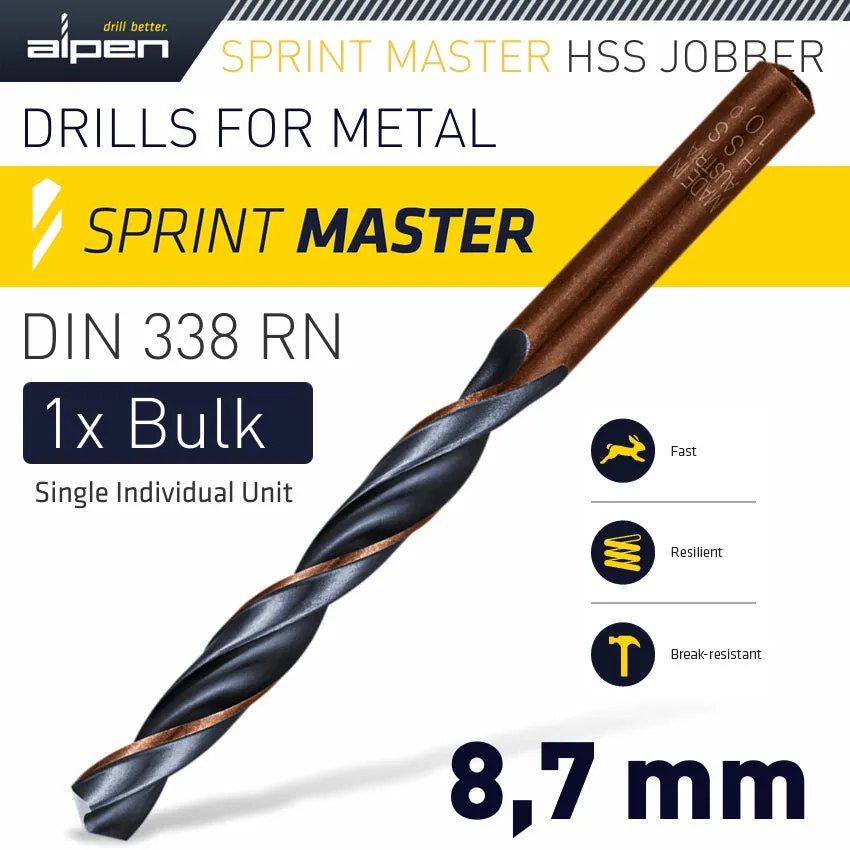 ALPEN HSS SPRINT MASTER 8.7MM BULK DIN 338 ALPEN DRILL BIT ALP6260087