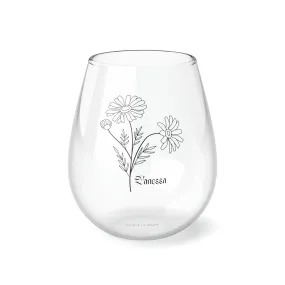 April PERSONALIZED Birth Flower Wine Glass, Birth Flower Gifts, Birth Flower wine glass, Birth Flower Gifts for Women, Gift for coworker, sister gift, birthday gift, Valentine gift, Stemless Wine Glass, 11.75oz