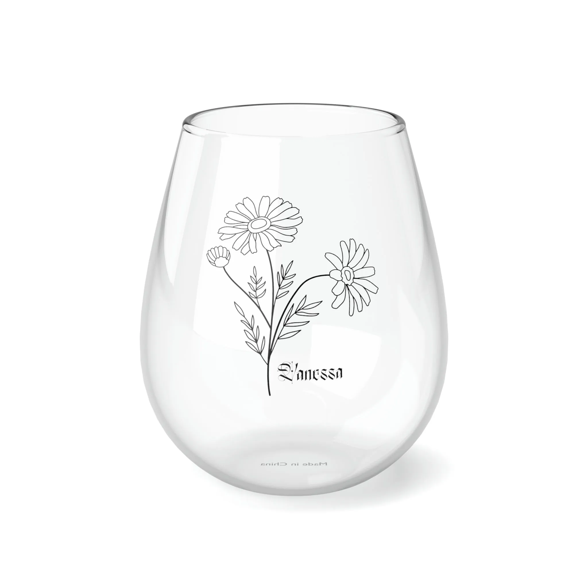 April PERSONALIZED Birth Flower Wine Glass, Birth Flower Gifts, Birth Flower wine glass, Birth Flower Gifts for Women, Gift for coworker, sister gift, birthday gift, Valentine gift, Stemless Wine Glass, 11.75oz