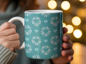 Aqua Heart Pattern Mug, Unique Love & Affection Design, Trendy Coffee Cup, Gift for Loved Ones, Romantic Drinkware, Chic Home Decor