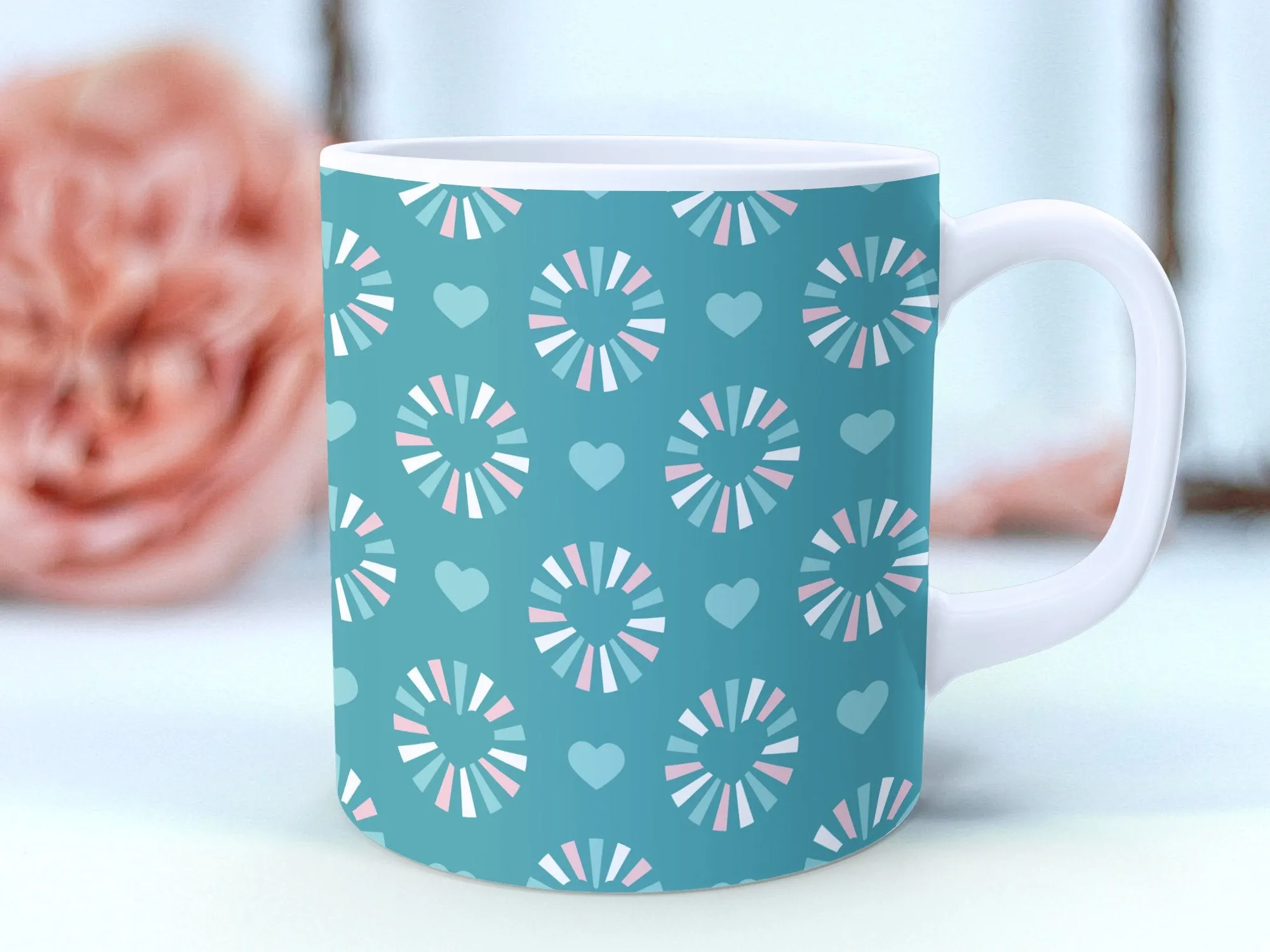 Aqua Heart Pattern Mug, Unique Love & Affection Design, Trendy Coffee Cup, Gift for Loved Ones, Romantic Drinkware, Chic Home Decor