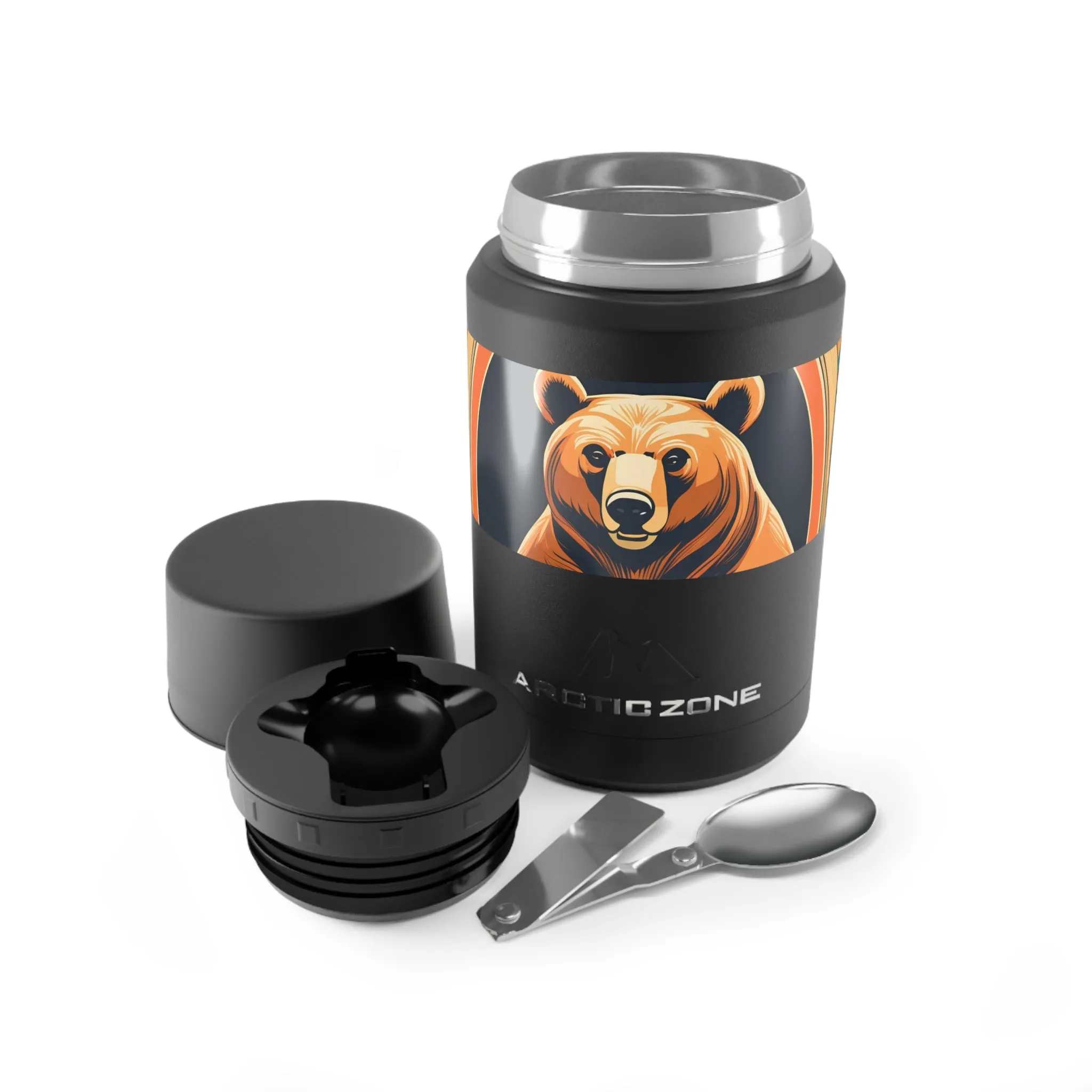 Art Deco Brown Bear, Reusable Insulated Food Storage Container with Spoon – 16.9oz