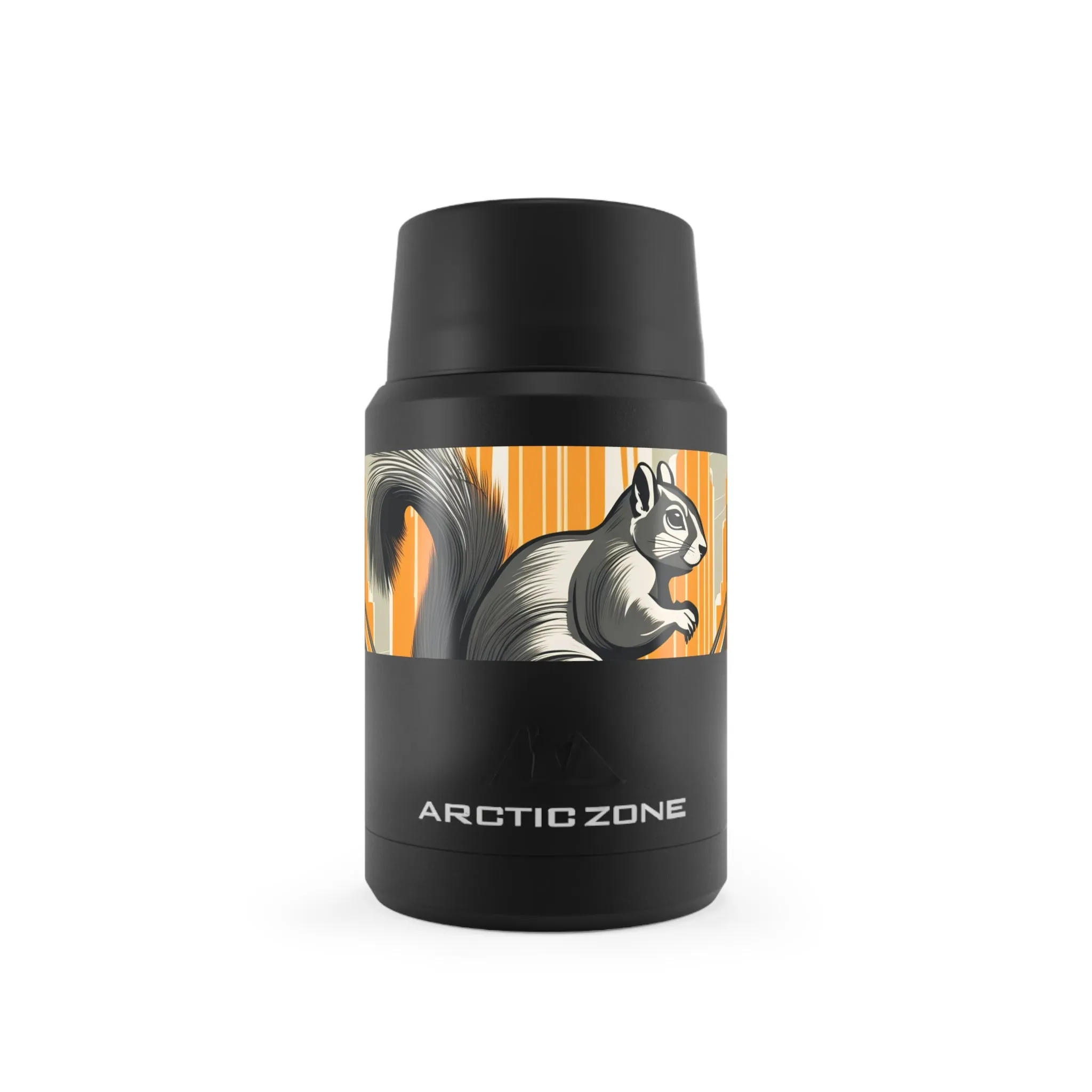 Art Deco Squirrel, Reusable Insulated Food Storage Container with Spoon – 16.9oz