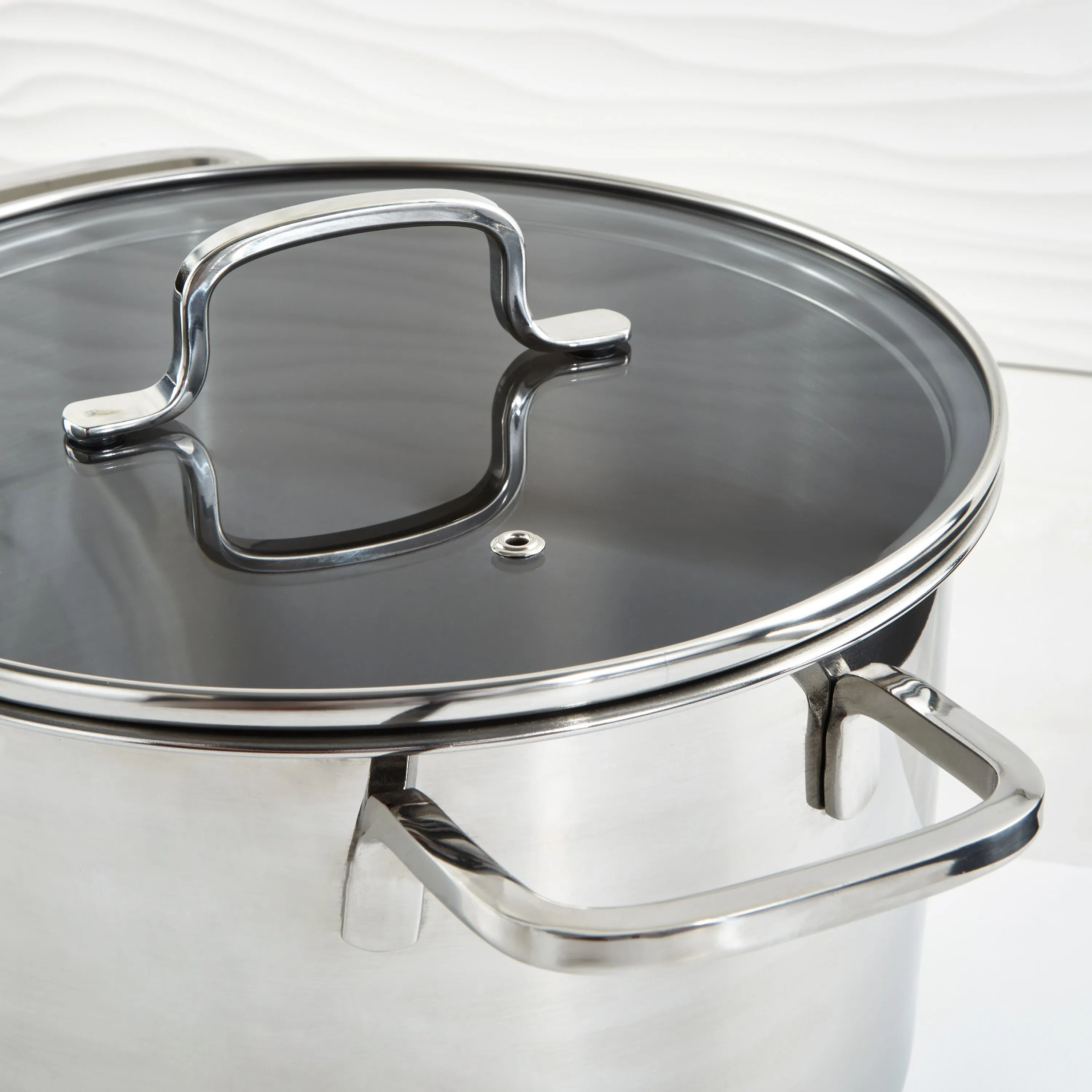 BergHOFF DiNA Helix Recycled 18/10 Stainless Steel 10" Stockpot 7qt., Glass Lid