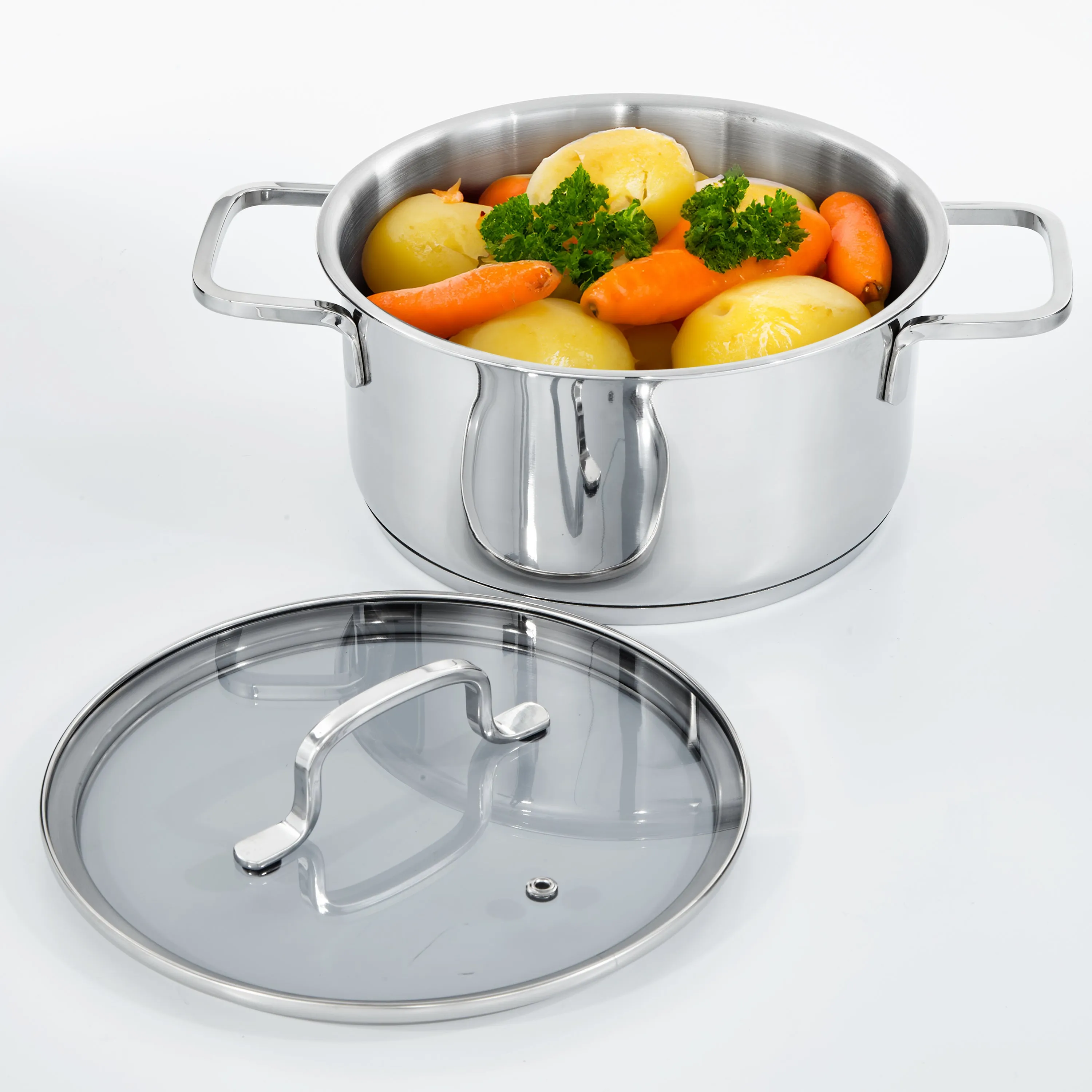 BergHOFF DiNA Helix Recycled 18/10 Stainless Steel 8" Stockpot 3.2qt., Glass Lid