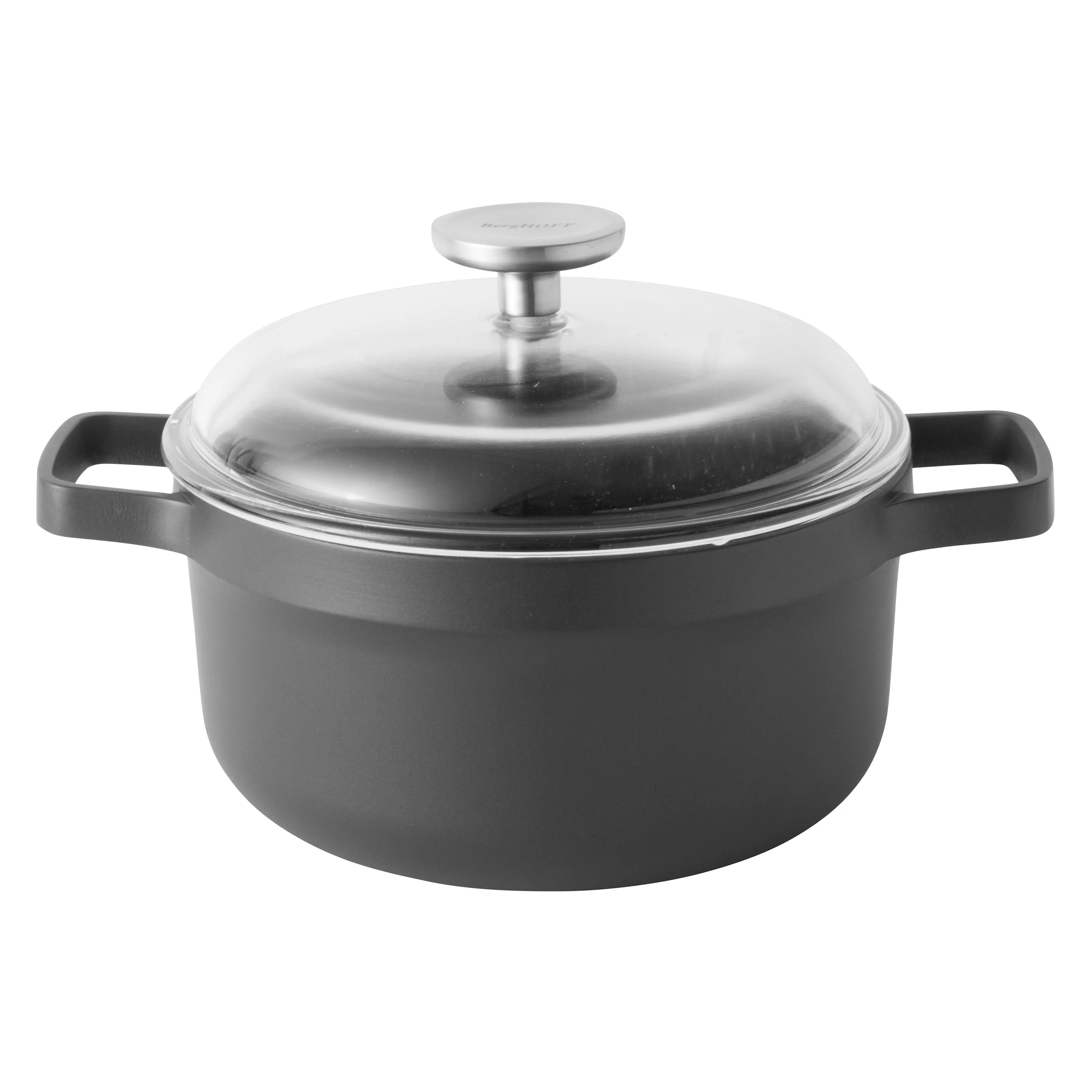 BergHOFF GEM 8" Non-stick Stockpot 3Qt., Black, Glass Lid