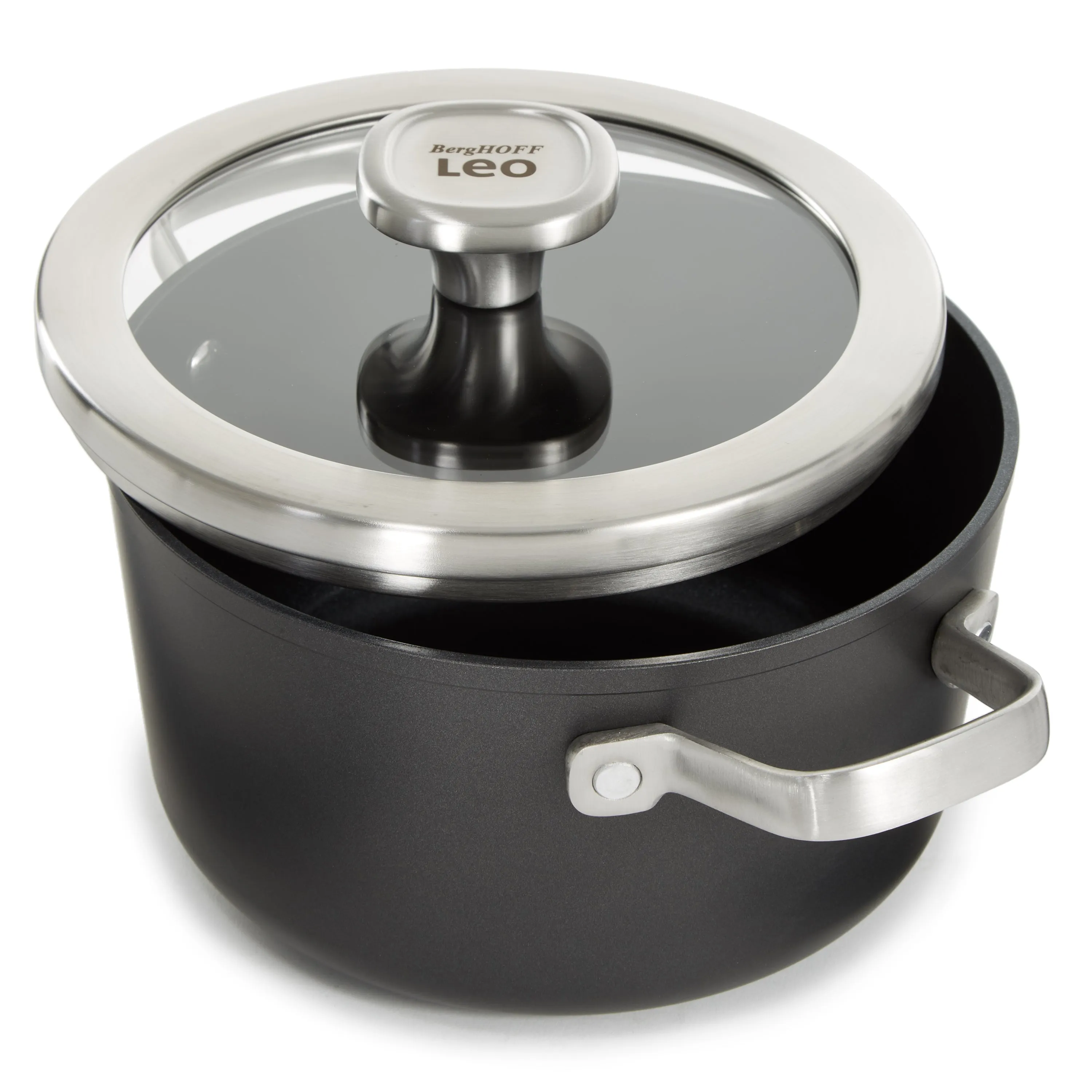 BergHOFF Leo Graphite Nonstick Ceramic 8" Stockpot 3.3qt. With Glass Lid, Sustainable Recycled Material