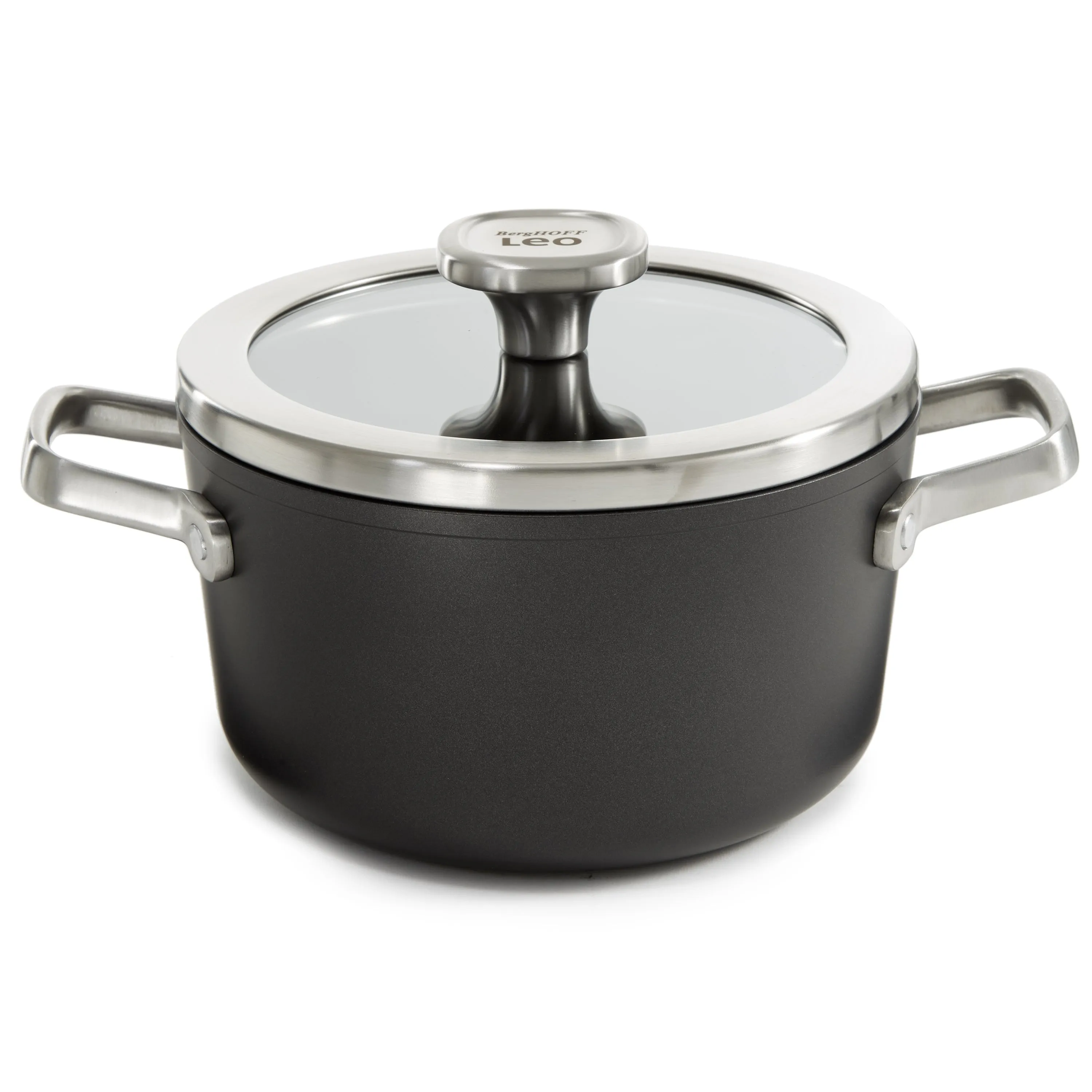 BergHOFF Leo Graphite Nonstick Ceramic 8" Stockpot 3.3qt. With Glass Lid, Sustainable Recycled Material