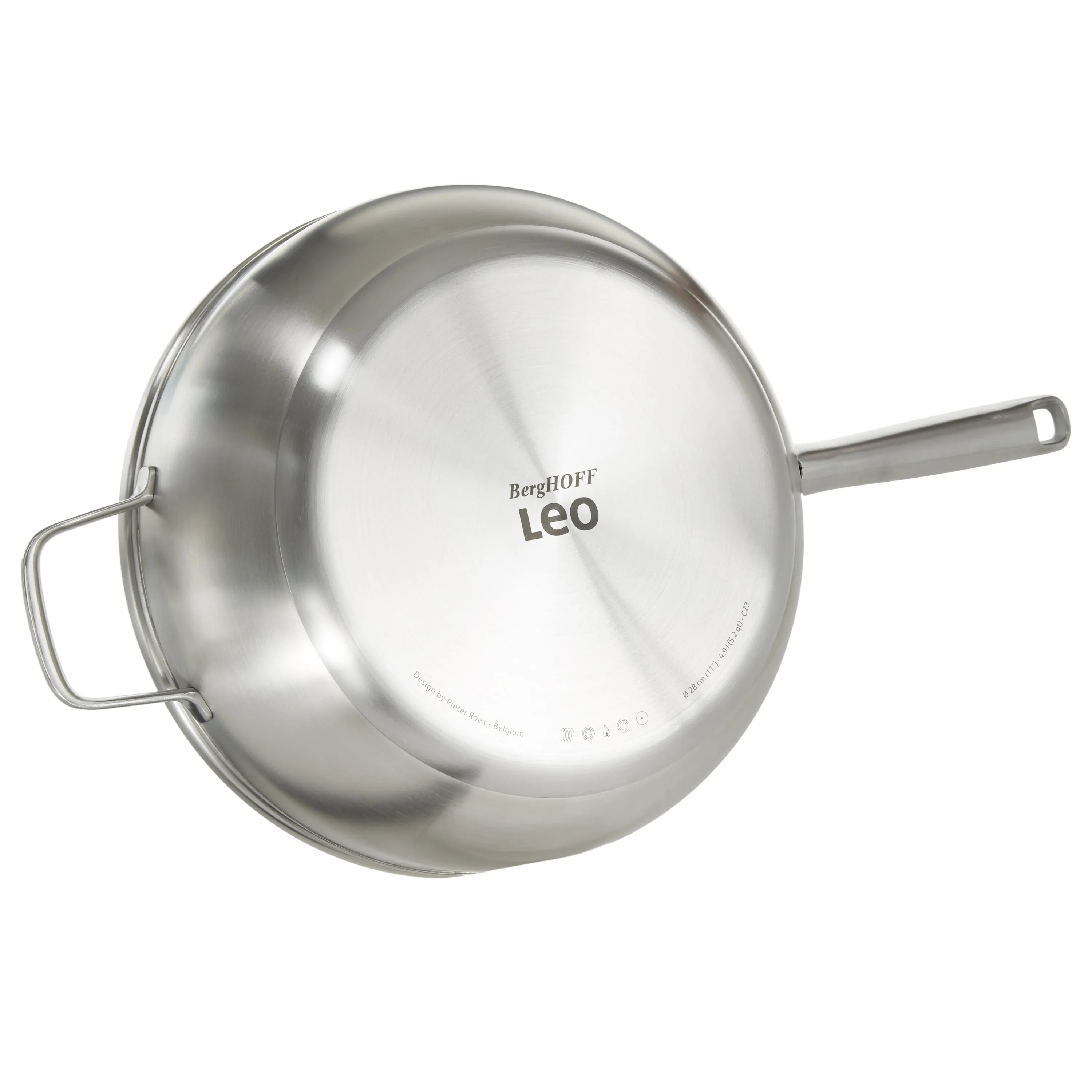 BergHOFF Leo Graphite Recycled 18/10 Stainless Steel Wok Pan 11", 5.2qt. With Glass Lid