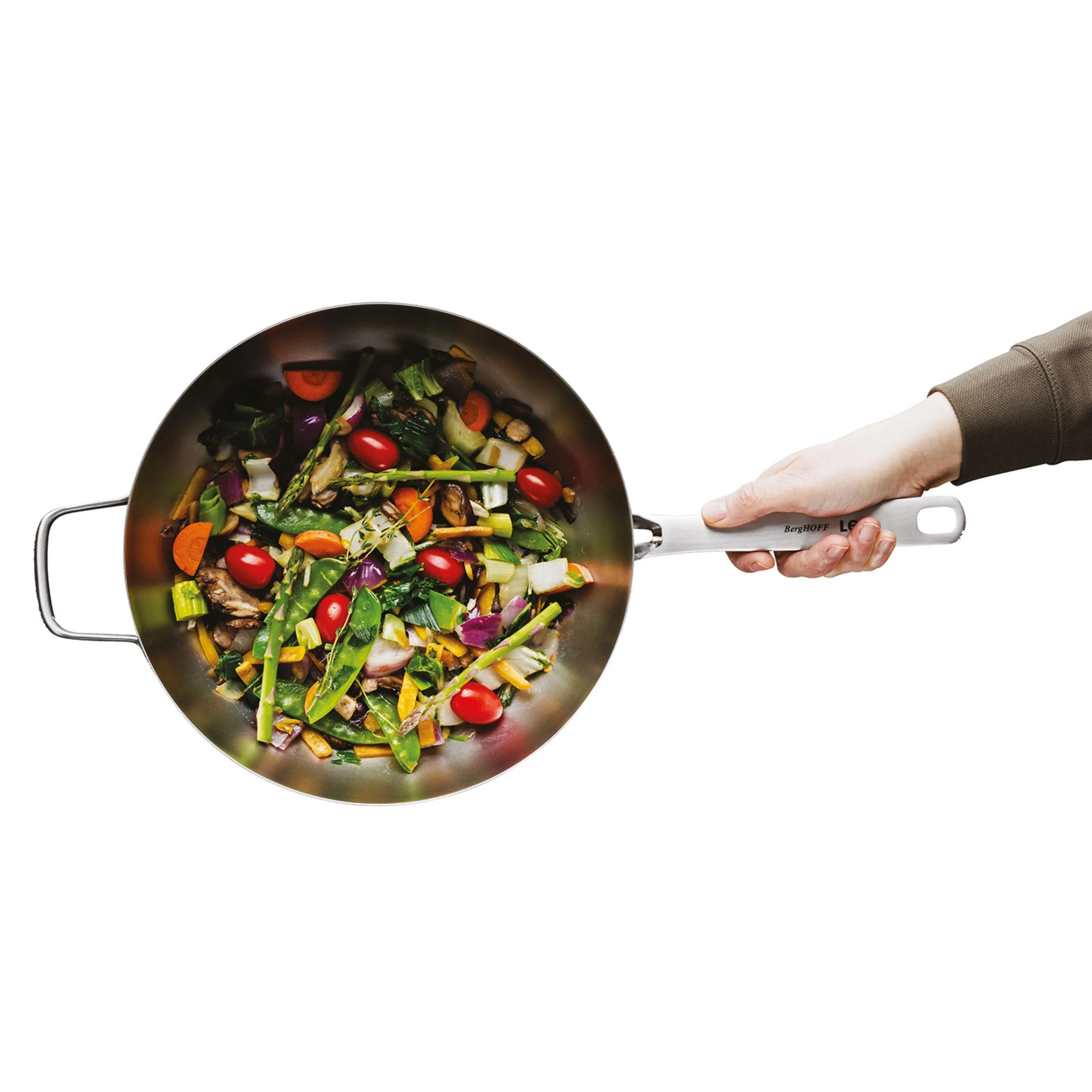 BergHOFF Leo Graphite Recycled 18/10 Stainless Steel Wok Pan 11", 5.2qt. With Glass Lid