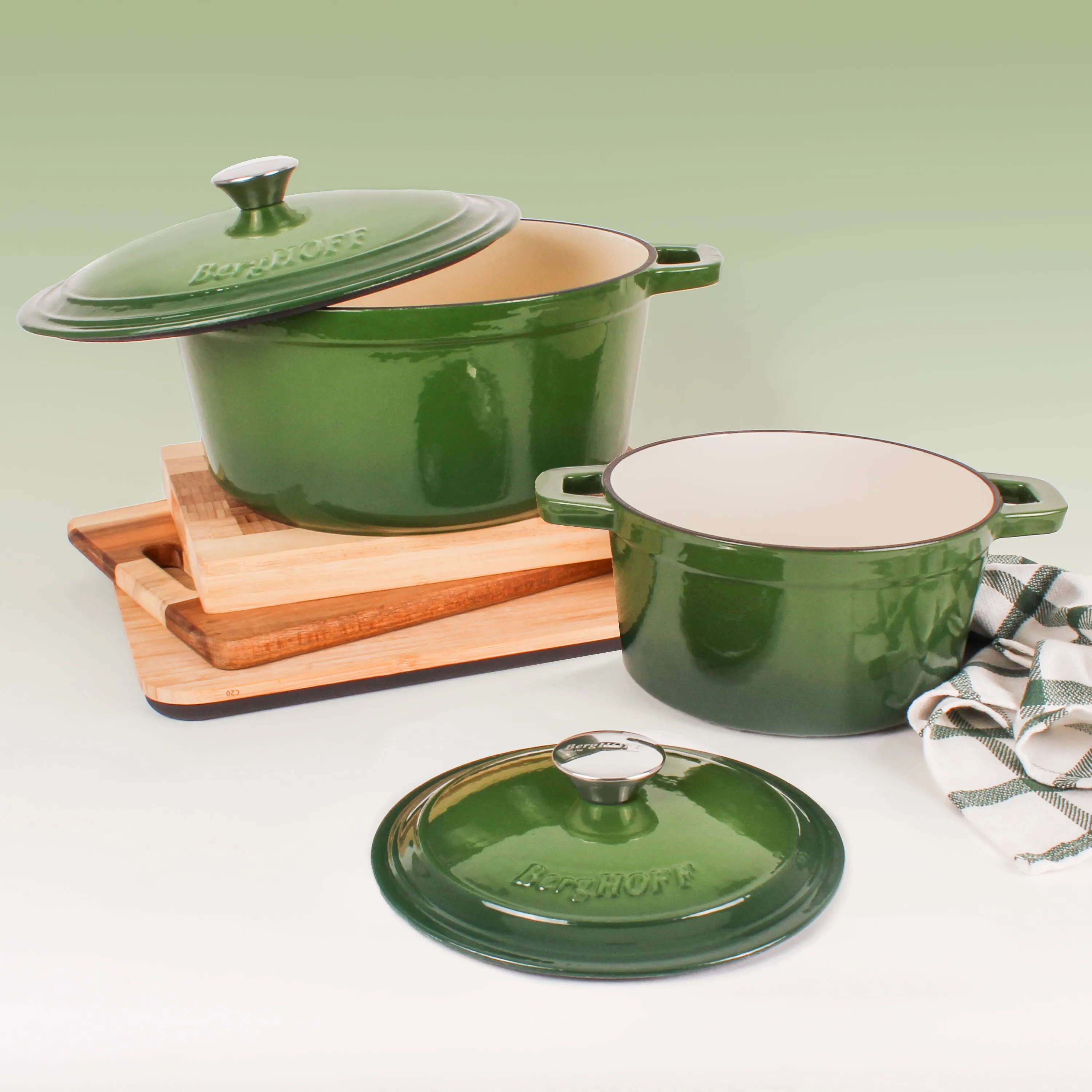 BergHOFF Neo 4pc Cast Iron Cookware Set, 3qt. & 7qt., Green