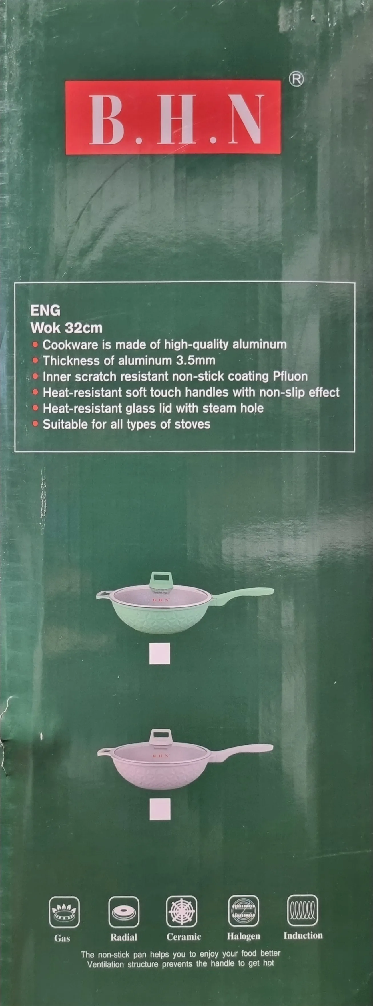 BHN Gorgeous Designer Green Frypan / Wok with Lid