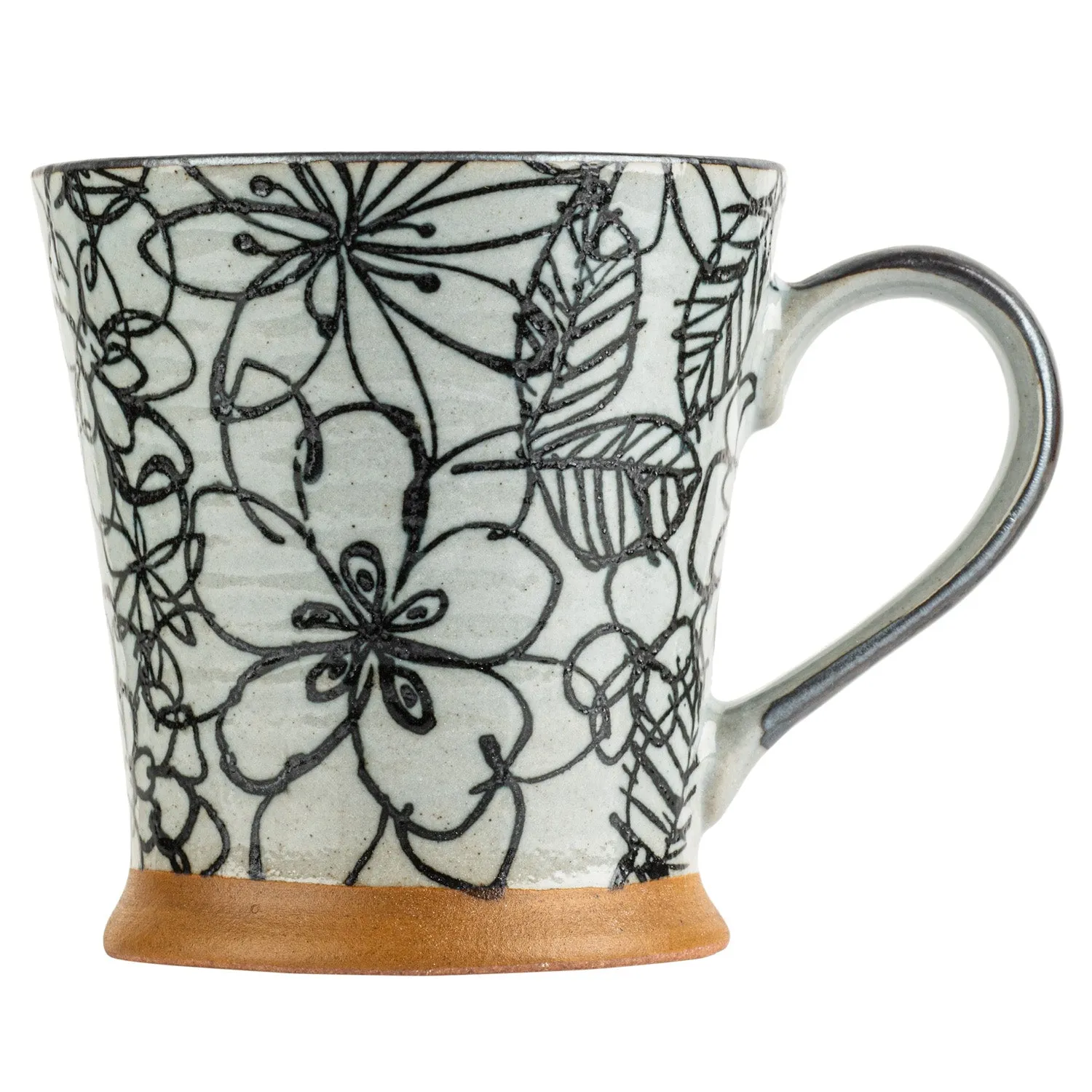 Black Flower Garden Japanese Mug