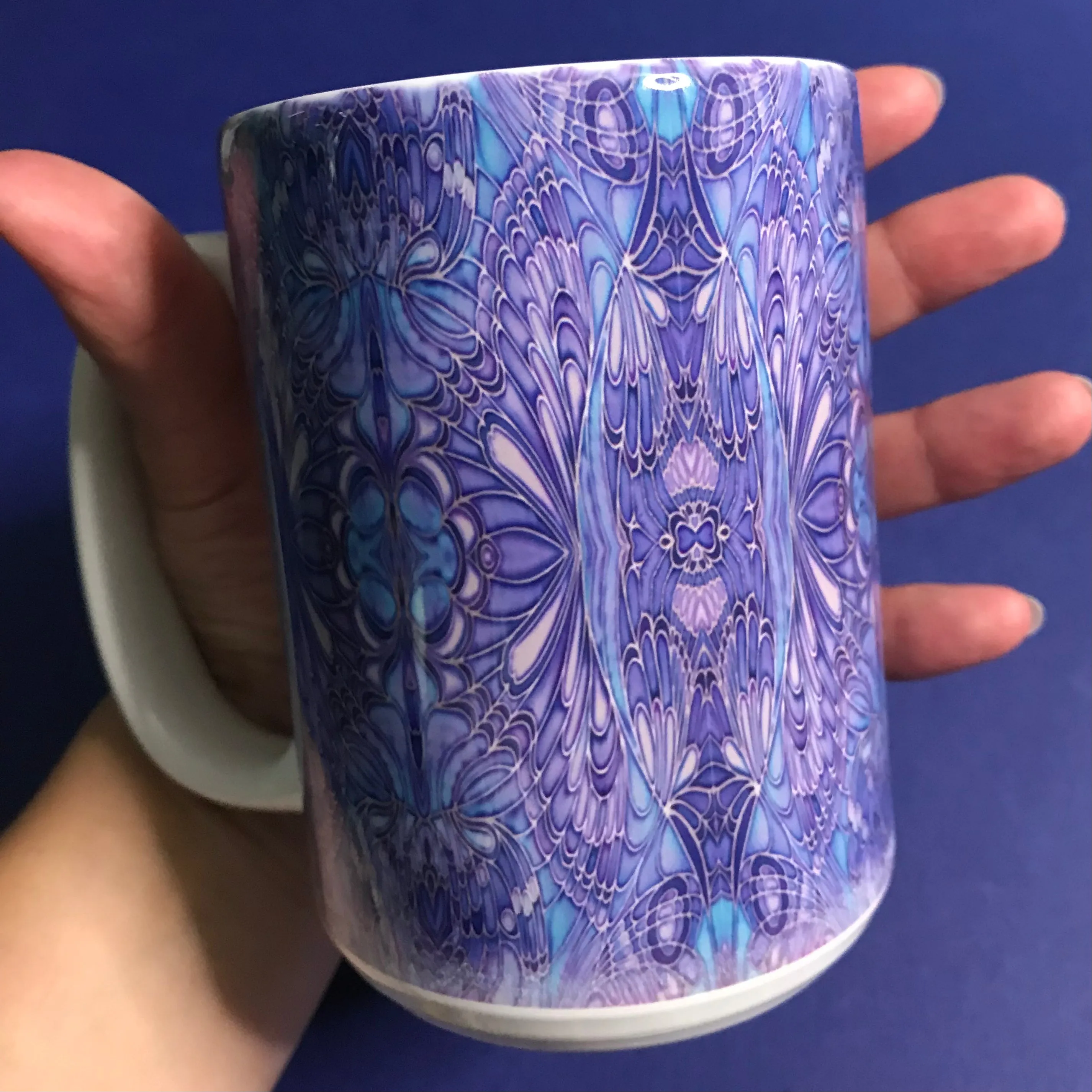 Blueberry Butterfly Extra Large Mug and Coaster - Blue Lilac Mug Set - Mug Gift