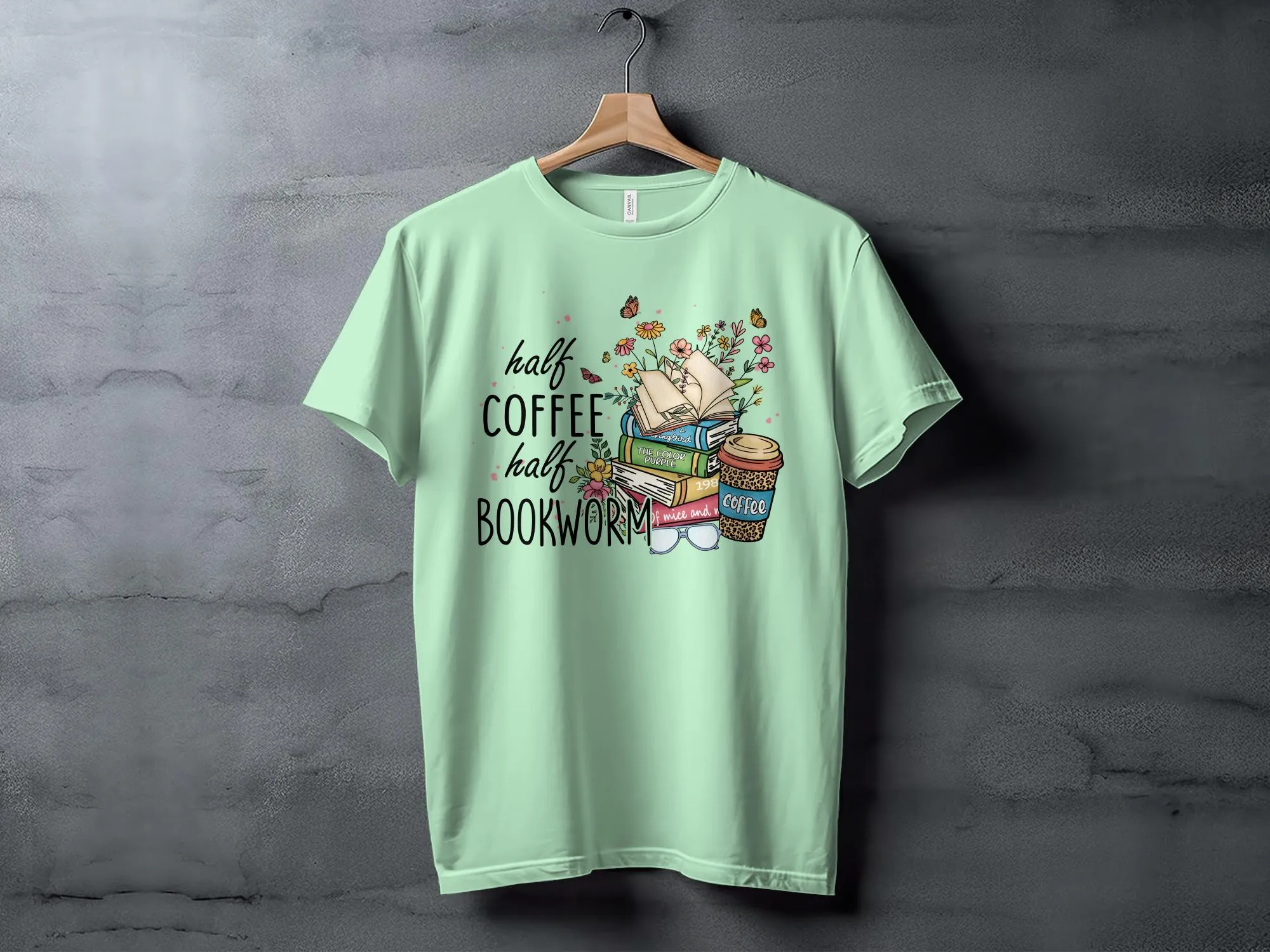 Book Lover Coffee Enthusiast T-Shirt, Half Coffee Half Bookworm Graphic Tee, Reading and Cafe Unisex Shirt, Gift for Readers and Writers