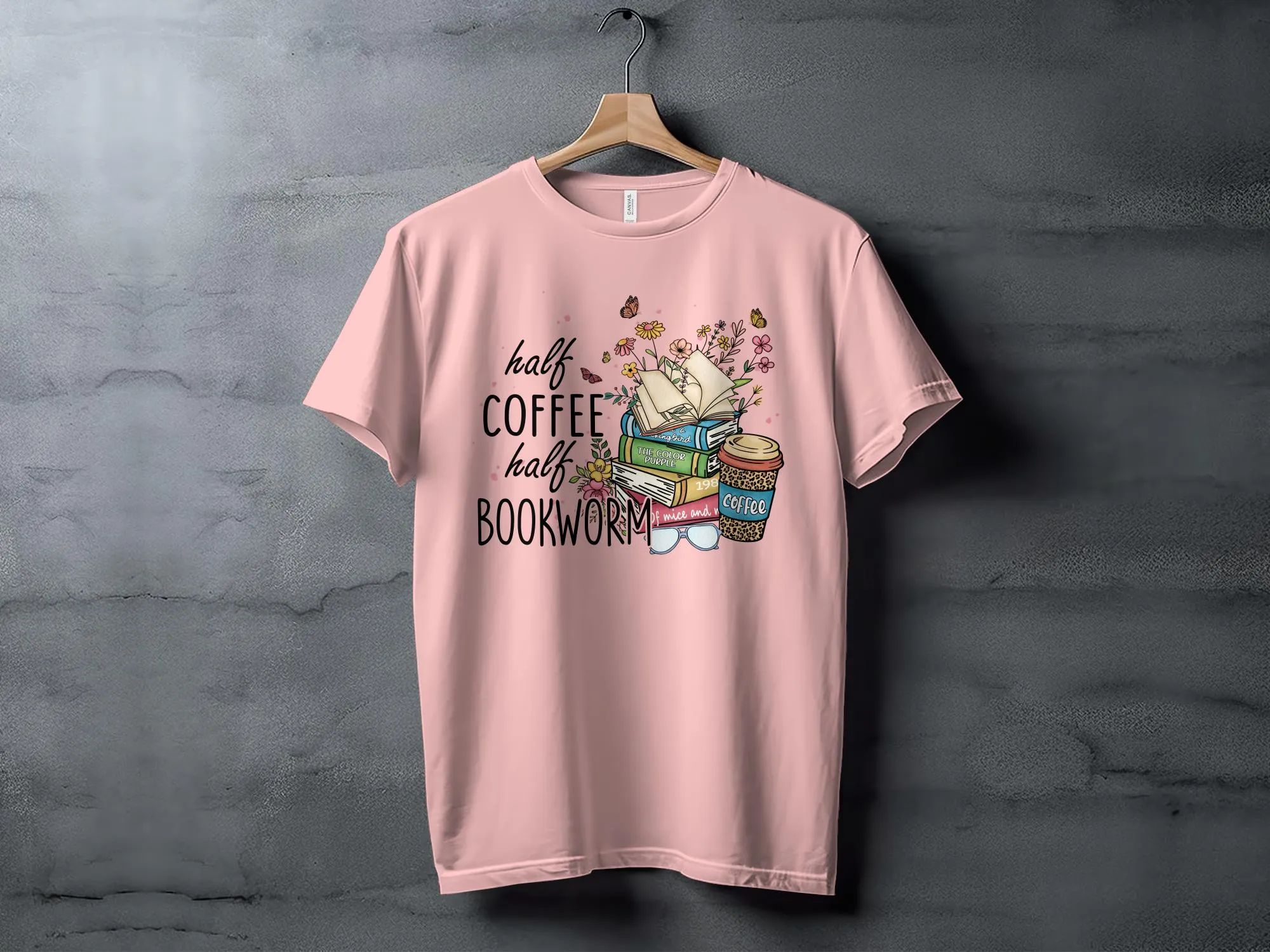 Book Lover Coffee Enthusiast T-Shirt, Half Coffee Half Bookworm Graphic Tee, Reading and Cafe Unisex Shirt, Gift for Readers and Writers