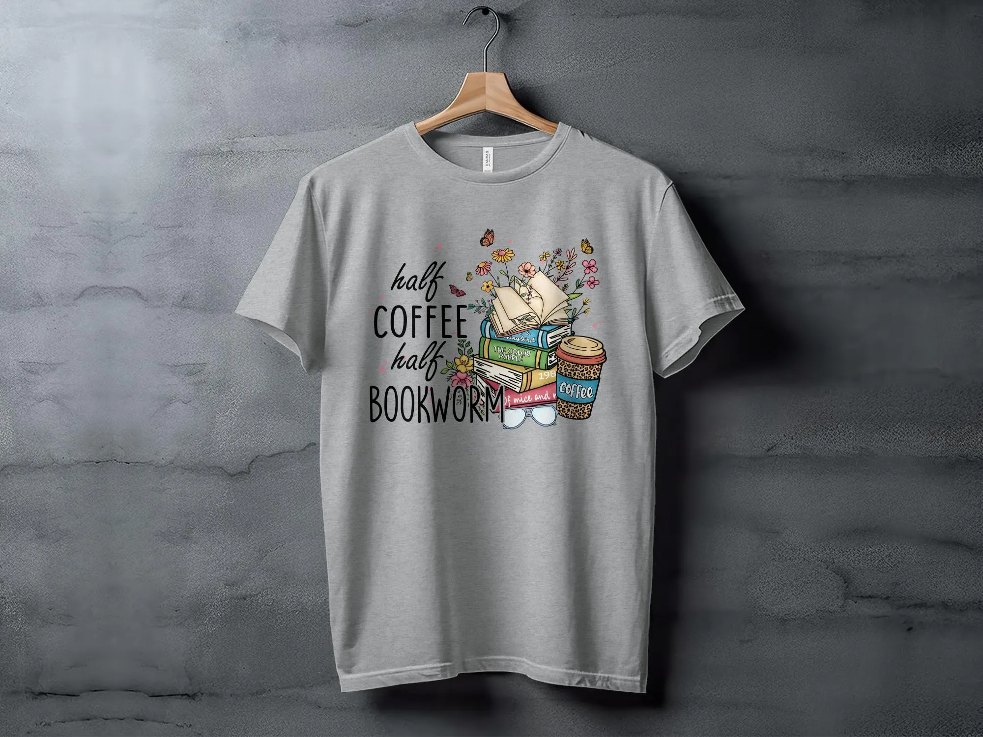 Book Lover Coffee Enthusiast T-Shirt, Half Coffee Half Bookworm Graphic Tee, Reading and Cafe Unisex Shirt, Gift for Readers and Writers