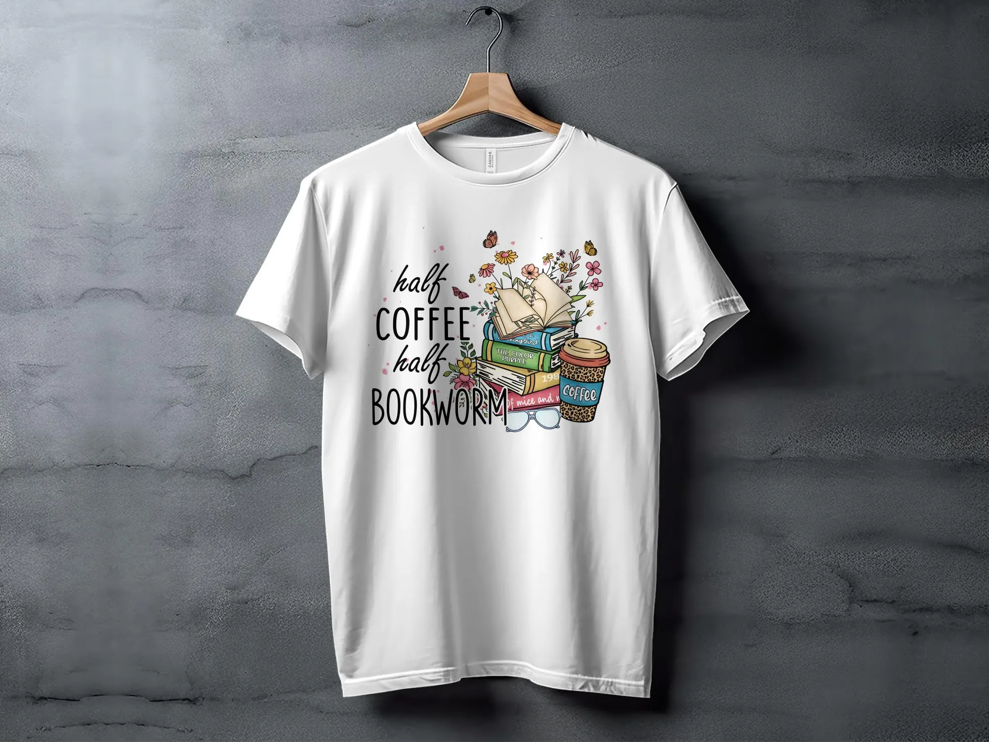 Book Lover Coffee Enthusiast T-Shirt, Half Coffee Half Bookworm Graphic Tee, Reading and Cafe Unisex Shirt, Gift for Readers and Writers