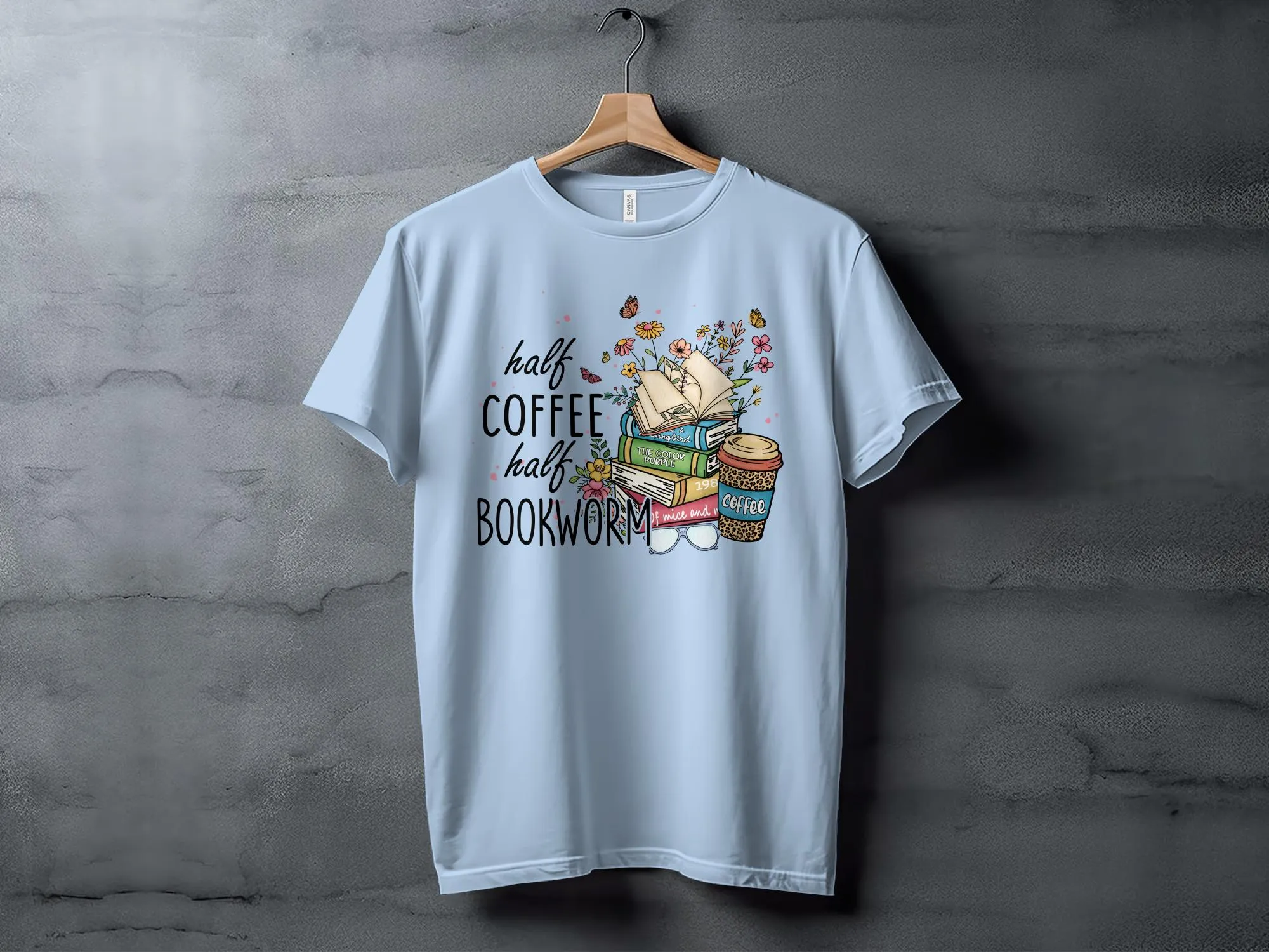 Book Lover Coffee Enthusiast T-Shirt, Half Coffee Half Bookworm Graphic Tee, Reading and Cafe Unisex Shirt, Gift for Readers and Writers