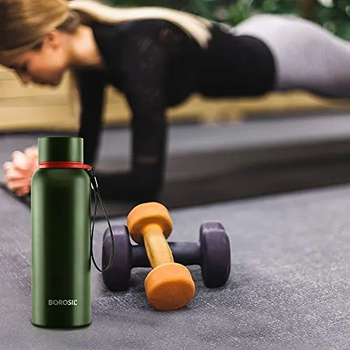 Borosil Hydra Trek 850 ml Stainless Steel Water Bottle | Double Wall Vacuum Insulated Flask, Green | 20 Hours Hot & 24 Hours Cold | Ideal for Personal & Corporate Gifting | 1 Year Warranty