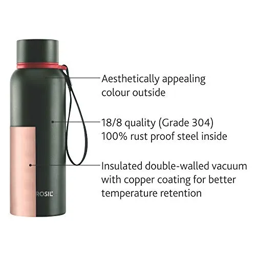 Borosil Hydra Trek 850 ml Stainless Steel Water Bottle | Double Wall Vacuum Insulated Flask, Green | 20 Hours Hot & 24 Hours Cold | Ideal for Personal & Corporate Gifting | 1 Year Warranty